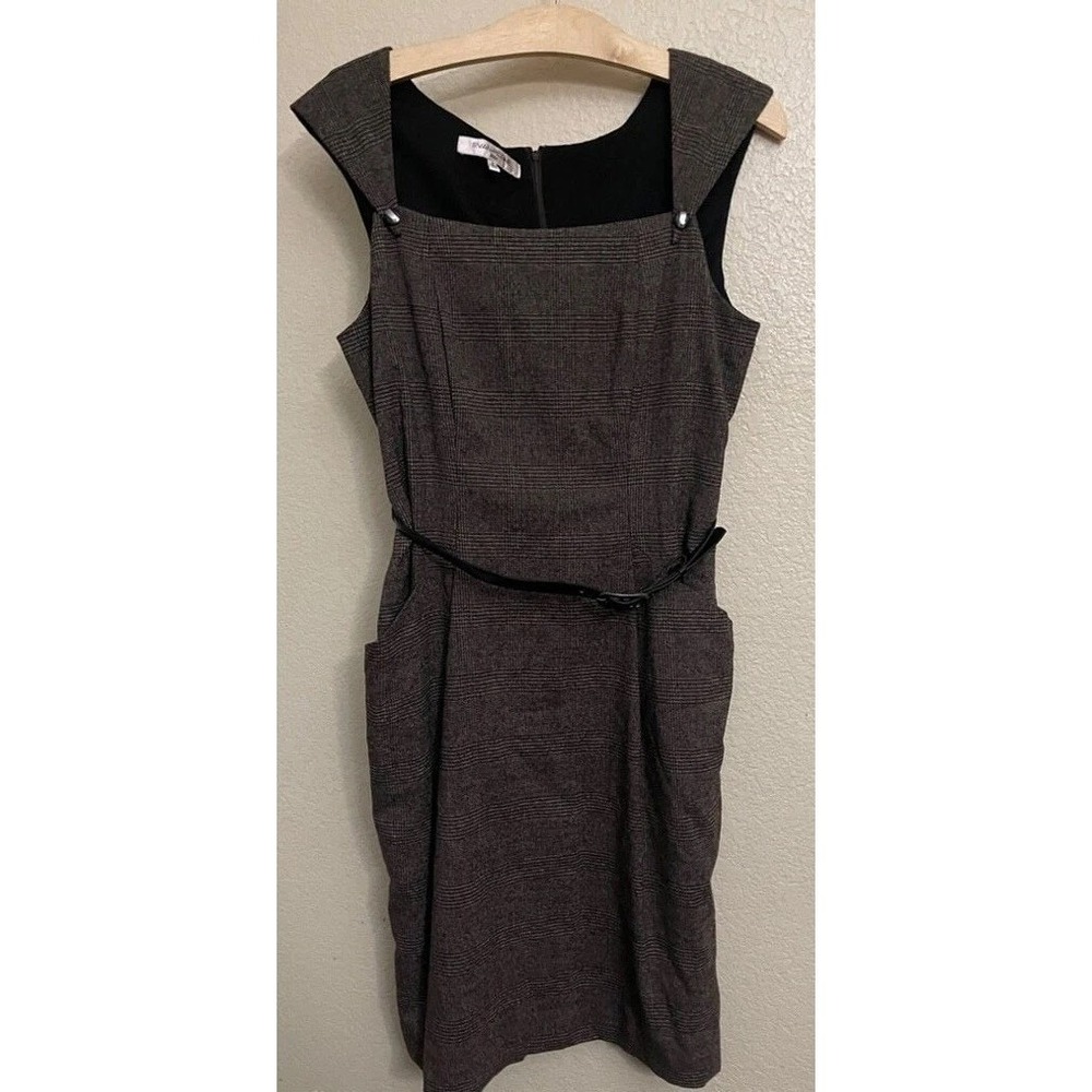 Evan-Picone Brown Glen Plaid Belted Sheath Dress Womens Size 8 Professional Work